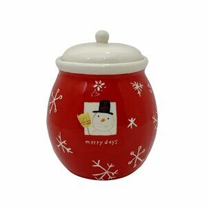 HALLMARK Candy Jar w/lid Red White Snowman Merry Days Snowflakes Decoration